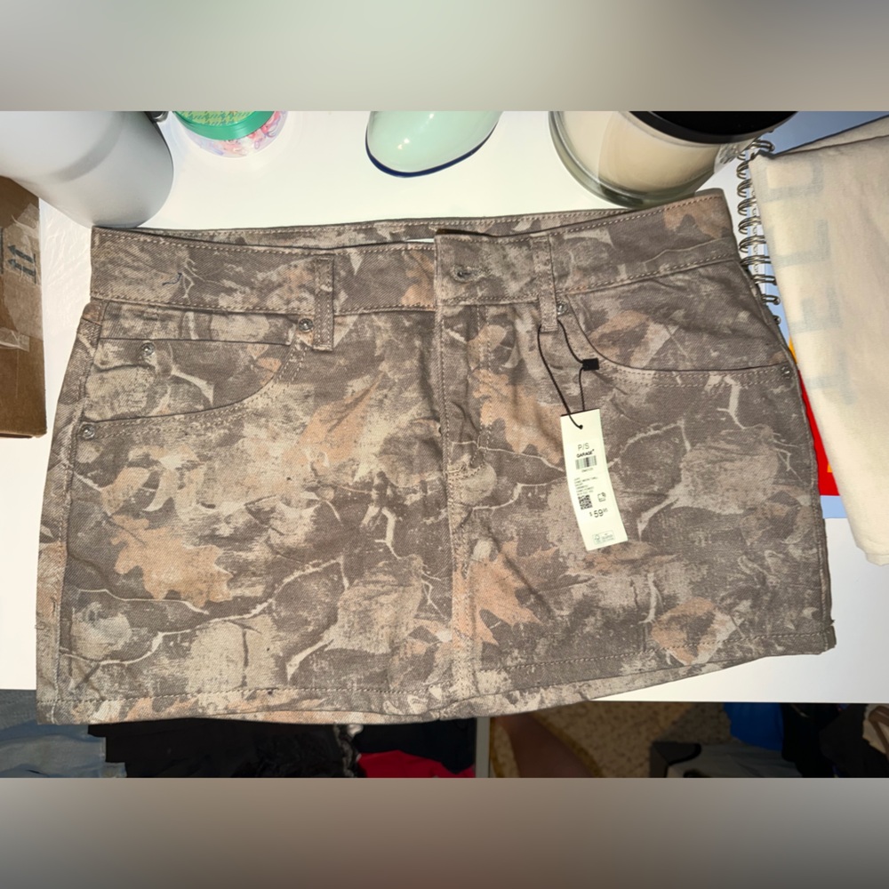 Garage Camouflage Print Mini Skirt in Brown and Tan